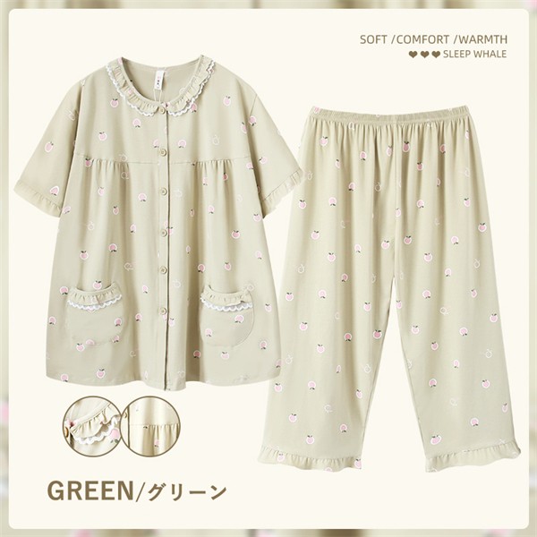 大きいサイズ パジャマ レディース 綿100％ ダブルガーゼ ぽっちゃり 前開き 半袖 ガーゼ 春 夏 上下セット 大人用 ルームウェア ピンク グリーン コットン 可愛い かわいい マタニティ 入