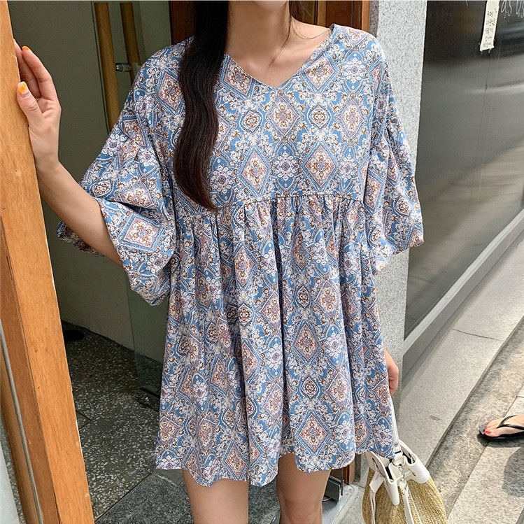 ワンピース ひざ上 シャツワンピース 花柄ワンピース レディース ミニ丈 ミニワンピース 花柄 エスニック調 Vネック 七分袖 五分袖 チュニック ドレス オーバーサイズ 大人可愛い レトロ ガーリー ワンピース ひざ上 シャツワンピース 花柄ワンピース レディース ミニ丈 ミニワンピース 花柄 エスニック調 Vネック 七分袖 五分袖 チュニック ドレス オーバーサイズ 大人可愛い レトロ ガーリー