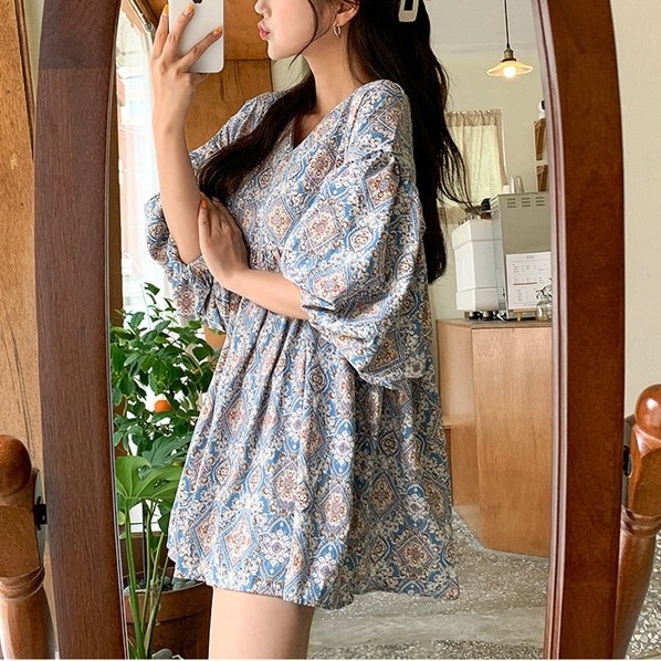 ワンピース ひざ上 シャツワンピース 花柄ワンピース レディース ミニ丈 ミニワンピース 花柄 エスニック調 Vネック 七分袖 五分袖 チュニック ドレス オーバーサイズ 大人可愛い レトロ ガーリー ワンピース ひざ上 シャツワンピース 花柄ワンピース レディース ミニ丈 ミニワンピース 花柄 エスニック調 Vネック 七分袖 五分袖 チュニック ドレス オーバーサイズ 大人可愛い レトロ ガーリー