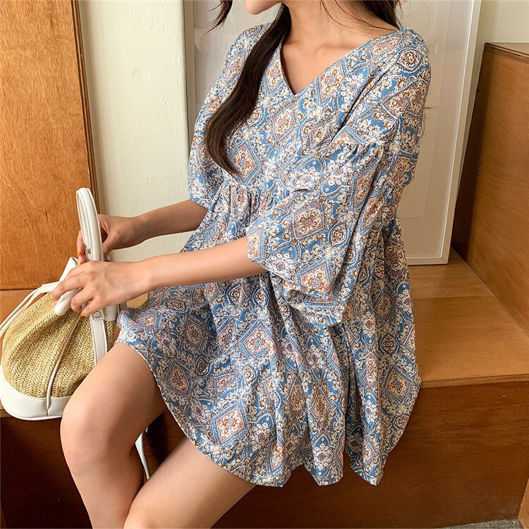 ワンピース ひざ上 シャツワンピース 花柄ワンピース レディース ミニ丈 ミニワンピース 花柄 エスニック調 Vネック 七分袖 五分袖 チュニック ドレス オーバーサイズ 大人可愛い レトロ ガーリー ワンピース ひざ上 シャツワンピース 花柄ワンピース レディース ミニ丈 ミニワンピース 花柄 エスニック調 Vネック 七分袖 五分袖 チュニック ドレス オーバーサイズ 大人可愛い レトロ ガーリー