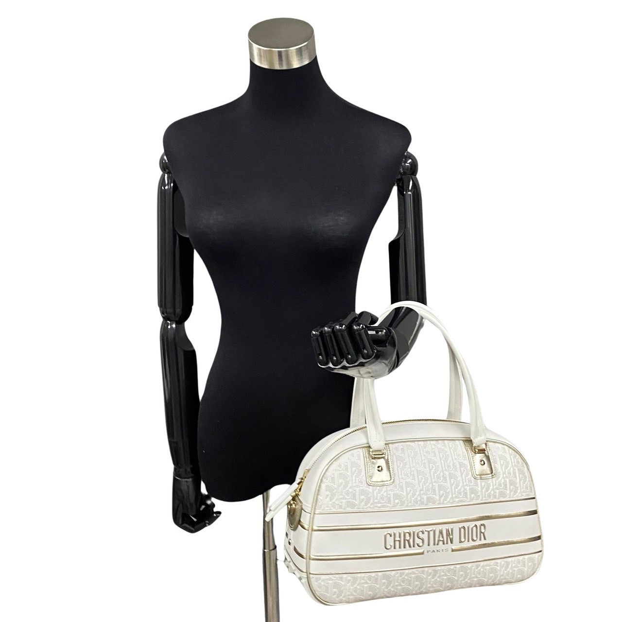 ミディアムクラシック ボーリングバッグ Dior VIBE オブリークショルダーバッグ レザー ホワイト 775-6