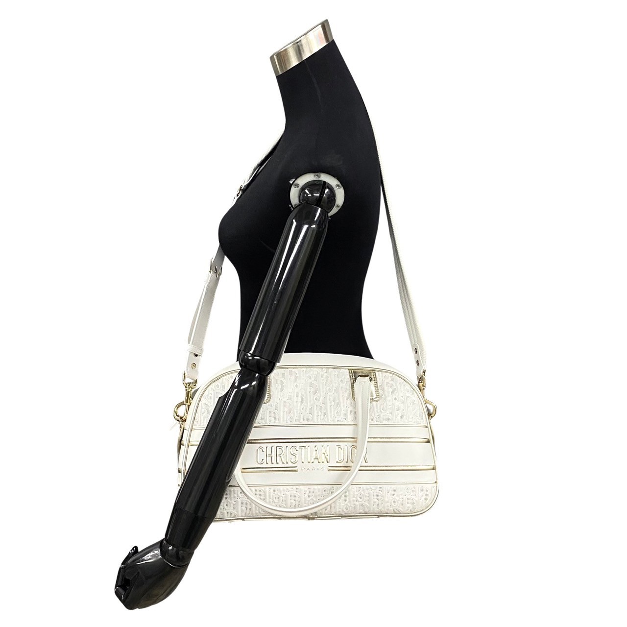 ミディアムクラシック ボーリングバッグ Dior VIBE オブリークショルダーバッグ レザー ホワイト 775-6