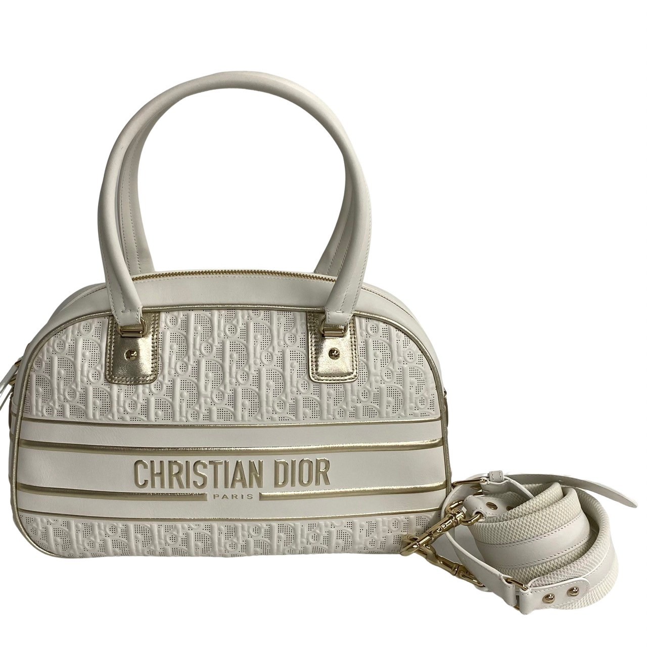 ミディアムクラシック ボーリングバッグ Dior VIBE オブリークショルダーバッグ レザー ホワイト 775-6