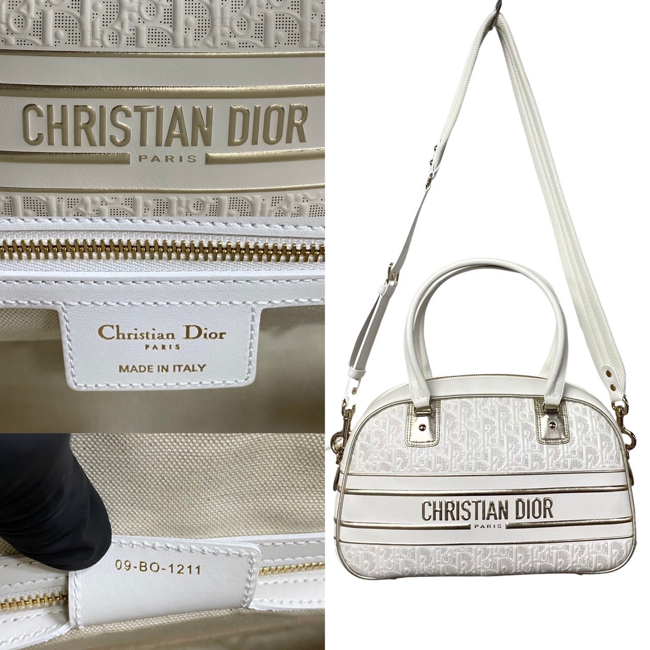 ミディアムクラシック ボーリングバッグ Dior VIBE オブリークショルダーバッグ レザー ホワイト 775-6
