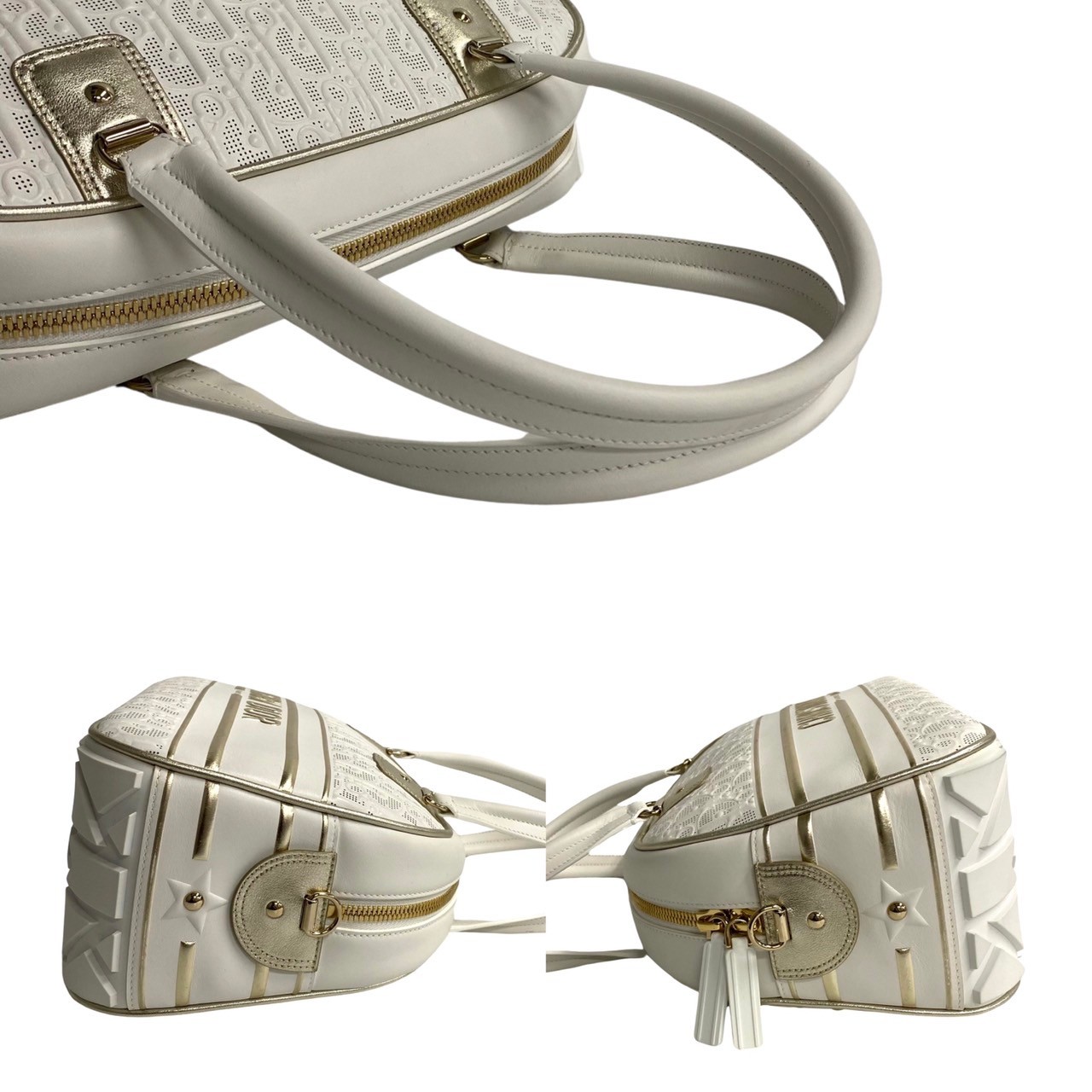 ミディアムクラシック ボーリングバッグ Dior VIBE オブリークショルダーバッグ レザー ホワイト 775-6