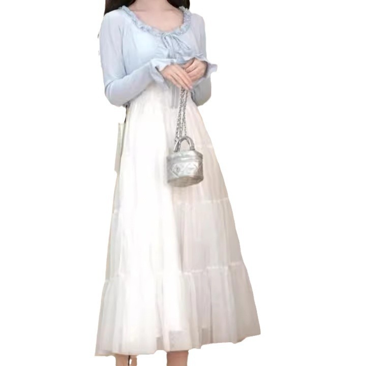 母の日のプレゼントワンピース2025新作初春スタイル優しい気質ロングサスペンダードレス長袖カーディガンツーピーススーツ小柄な人向け 母の日のプレゼントワンピース2025新作初春スタイル優しい気質ロングサスペンダードレス長袖カーディガンツーピーススーツ小柄な人向け