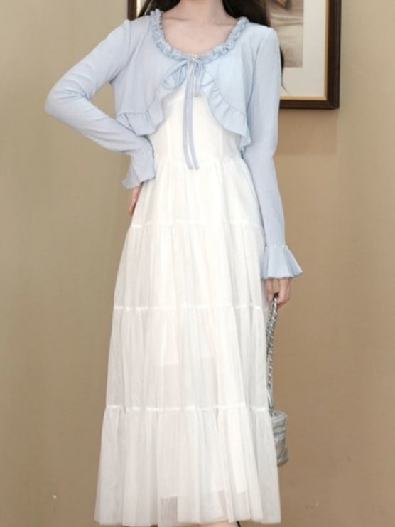 母の日のプレゼントワンピース2025新作初春スタイル優しい気質ロングサスペンダードレス長袖カーディガンツーピーススーツ小柄な人向け 母の日のプレゼントワンピース2025新作初春スタイル優しい気質ロングサスペンダードレス長袖カーディガンツーピーススーツ小柄な人向け