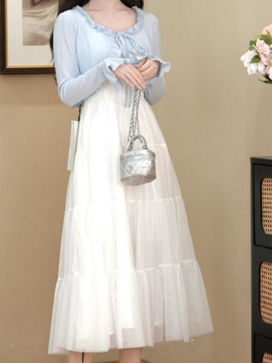 母の日のプレゼントワンピース2025新作初春スタイル優しい気質ロングサスペンダードレス長袖カーディガンツーピーススーツ小柄な人向け 母の日のプレゼントワンピース2025新作初春スタイル優しい気質ロングサスペンダードレス長袖カーディガンツーピーススーツ小柄な人向け