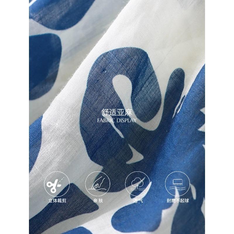 Garden Story Retro Plant Silhouette Print A Strap DressリネンSN lounge dress compre agora cozy_3