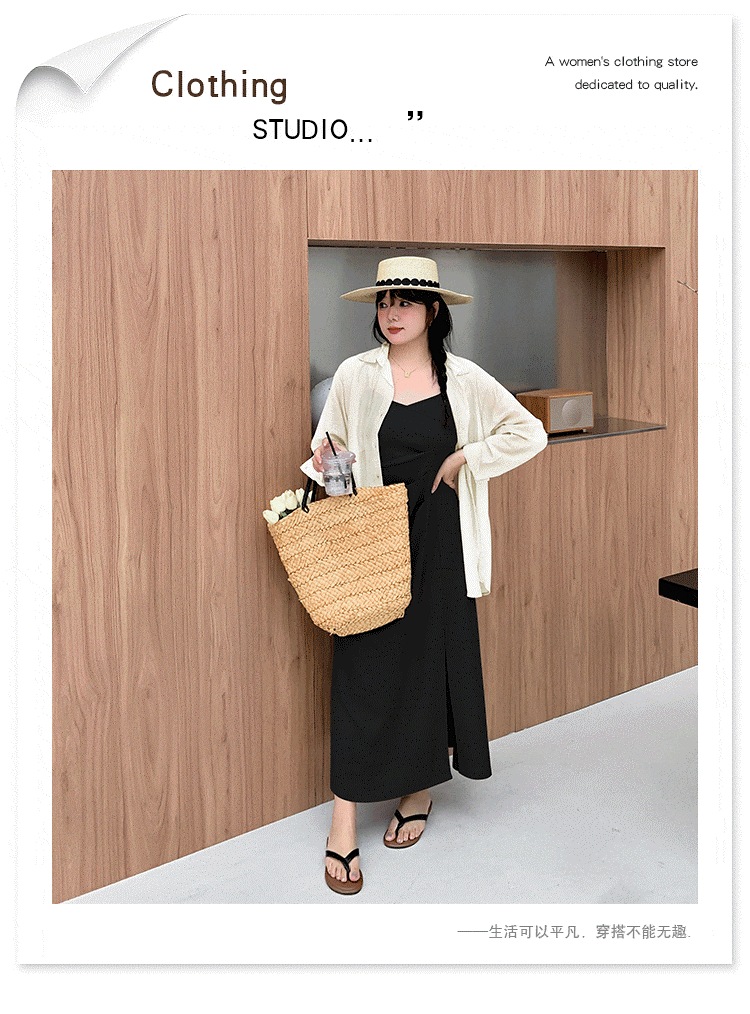 Hot!!!【ぽちゃまに】 夏新品 上下セット 大きいサイズ フランス風 シャツ＋キャミワンピース 体型カバー セットアップ メガ割