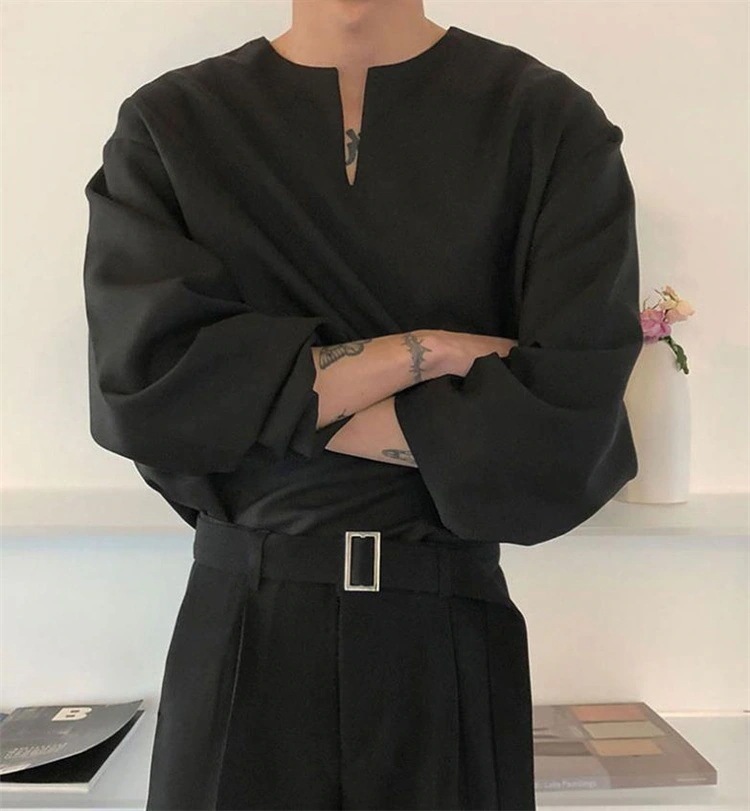 INSスタイル ハイエンド ハンサム スリム ゆったりする ネックなし 長袖 シャツ INSスタイル ハイエンド ハンサム スリム ゆったりする ネックなし 長袖 シャツ