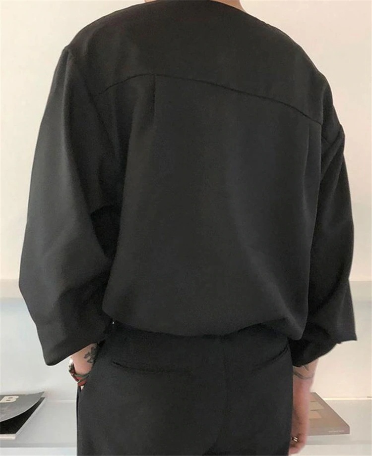 INSスタイル ハイエンド ハンサム スリム ゆったりする ネックなし 長袖 シャツ INSスタイル ハイエンド ハンサム スリム ゆったりする ネックなし 長袖 シャツ