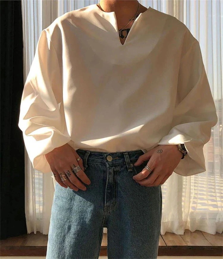 INSスタイル ハイエンド ハンサム スリム ゆったりする ネックなし 長袖 シャツ INSスタイル ハイエンド ハンサム スリム ゆったりする ネックなし 長袖 シャツ