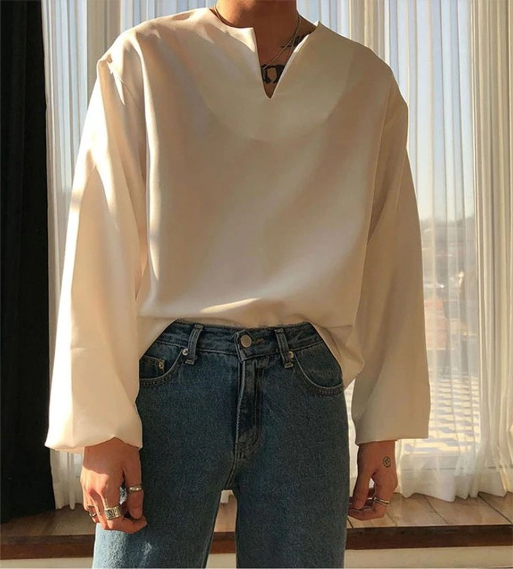 INSスタイル ハイエンド ハンサム スリム ゆったりする ネックなし 長袖 シャツ INSスタイル ハイエンド ハンサム スリム ゆったりする ネックなし 長袖 シャツ