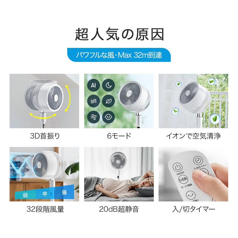 【クーポンで12800円】2024最新型 最新 扇風機 リビング 32段階風量 dcモーター サーキュレーター 静音 おしゃれ 3D首振り リモコン付き 6モード 省エネ 夏