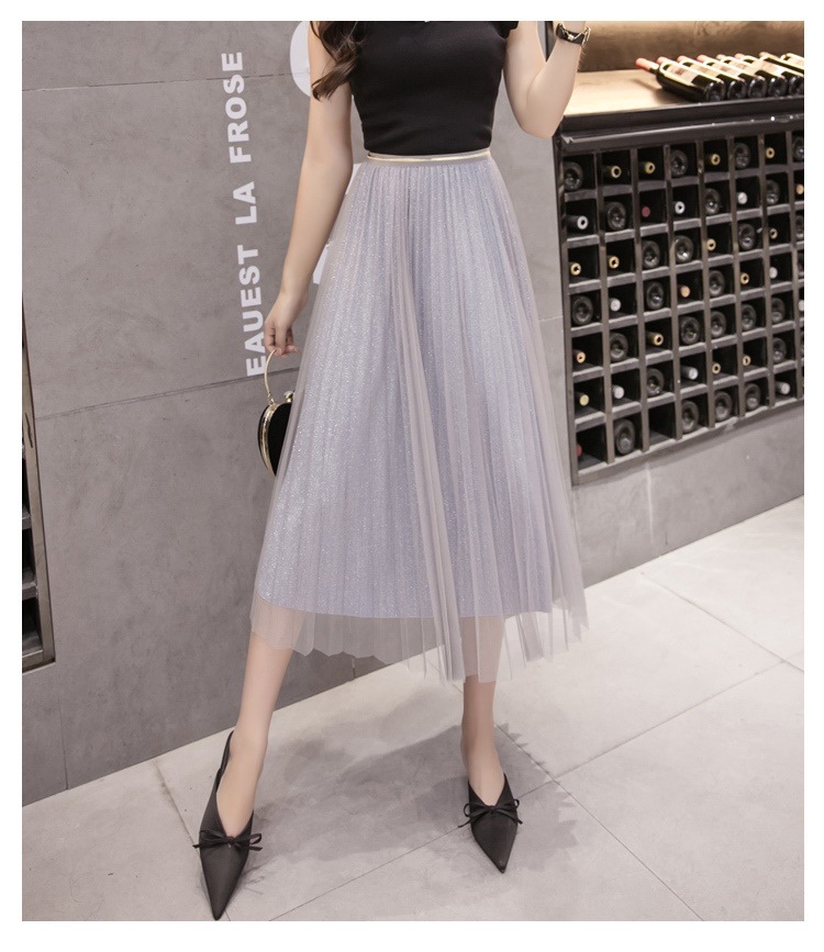 3086.プリーツレースロングスカート(グレー) 3086.プリーツレースロングスカート(グレー)