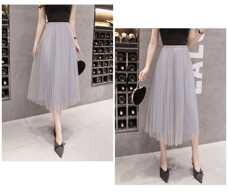 3086.プリーツレースロングスカート(グレー) 3086.プリーツレースロングスカート(グレー)