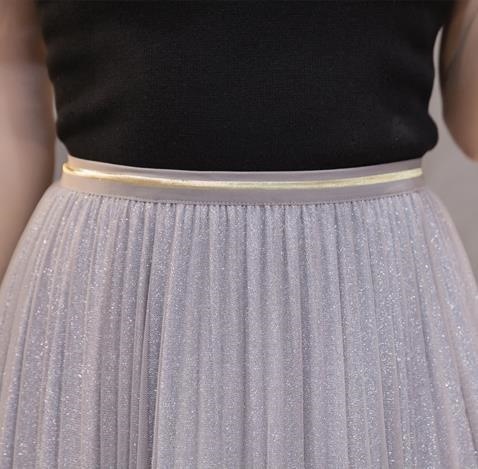 3086.プリーツレースロングスカート(グレー) 3086.プリーツレースロングスカート(グレー)