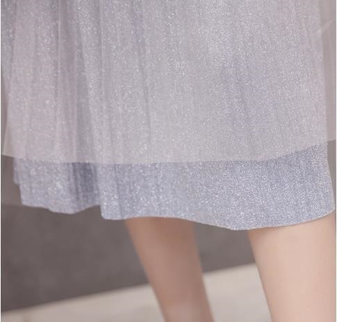 3086.プリーツレースロングスカート(グレー) 3086.プリーツレースロングスカート(グレー)