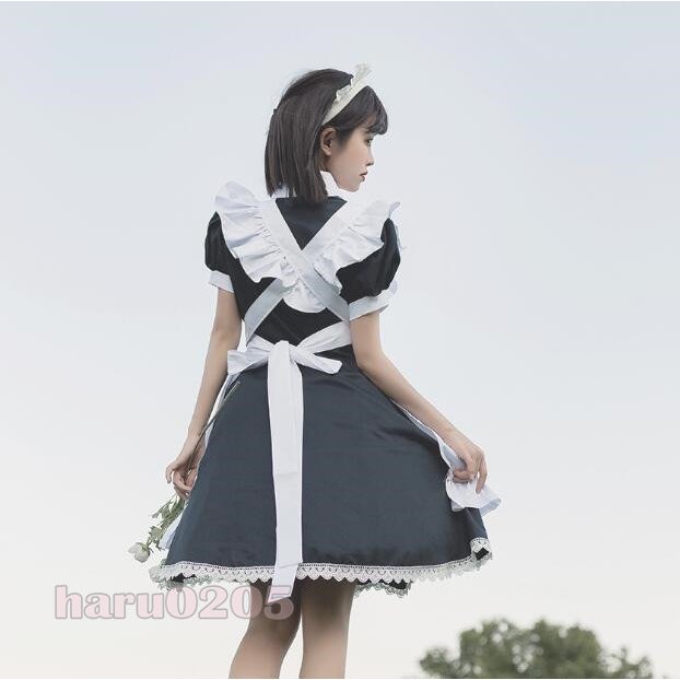 12メイド服 黒白 半袖 長袖 レディース コスプレ ワンピース 膝丈 エプロン クラシカル ロイヤルメイド ロリータ フリル クラシカル 制服 喫茶店変装 ハロウィン