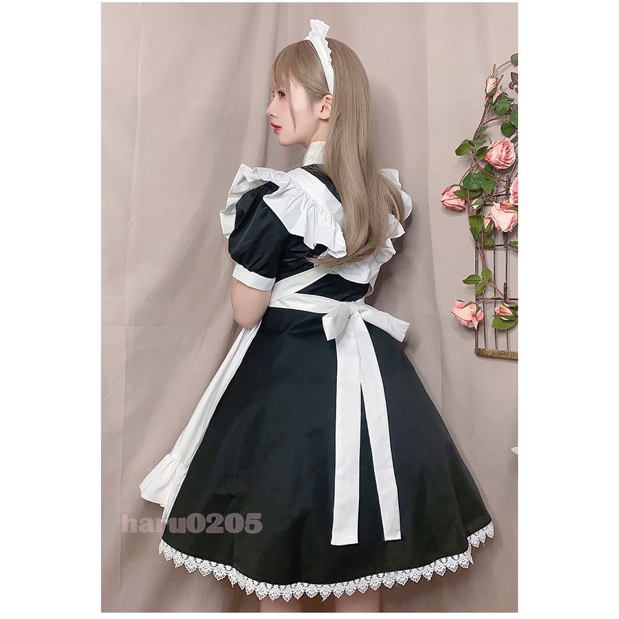 12メイド服 黒白 半袖 長袖 レディース コスプレ ワンピース 膝丈 エプロン クラシカル ロイヤルメイド ロリータ フリル クラシカル 制服 喫茶店変装 ハロウィン