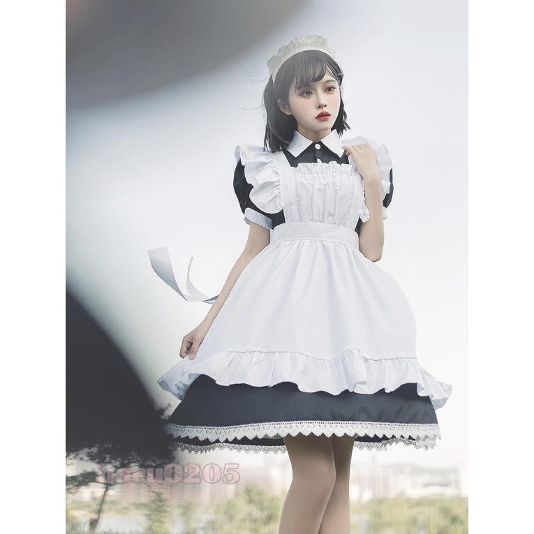 12メイド服 黒白 半袖 長袖 レディース コスプレ ワンピース 膝丈 エプロン クラシカル ロイヤルメイド ロリータ フリル クラシカル 制服 喫茶店変装 ハロウィン
