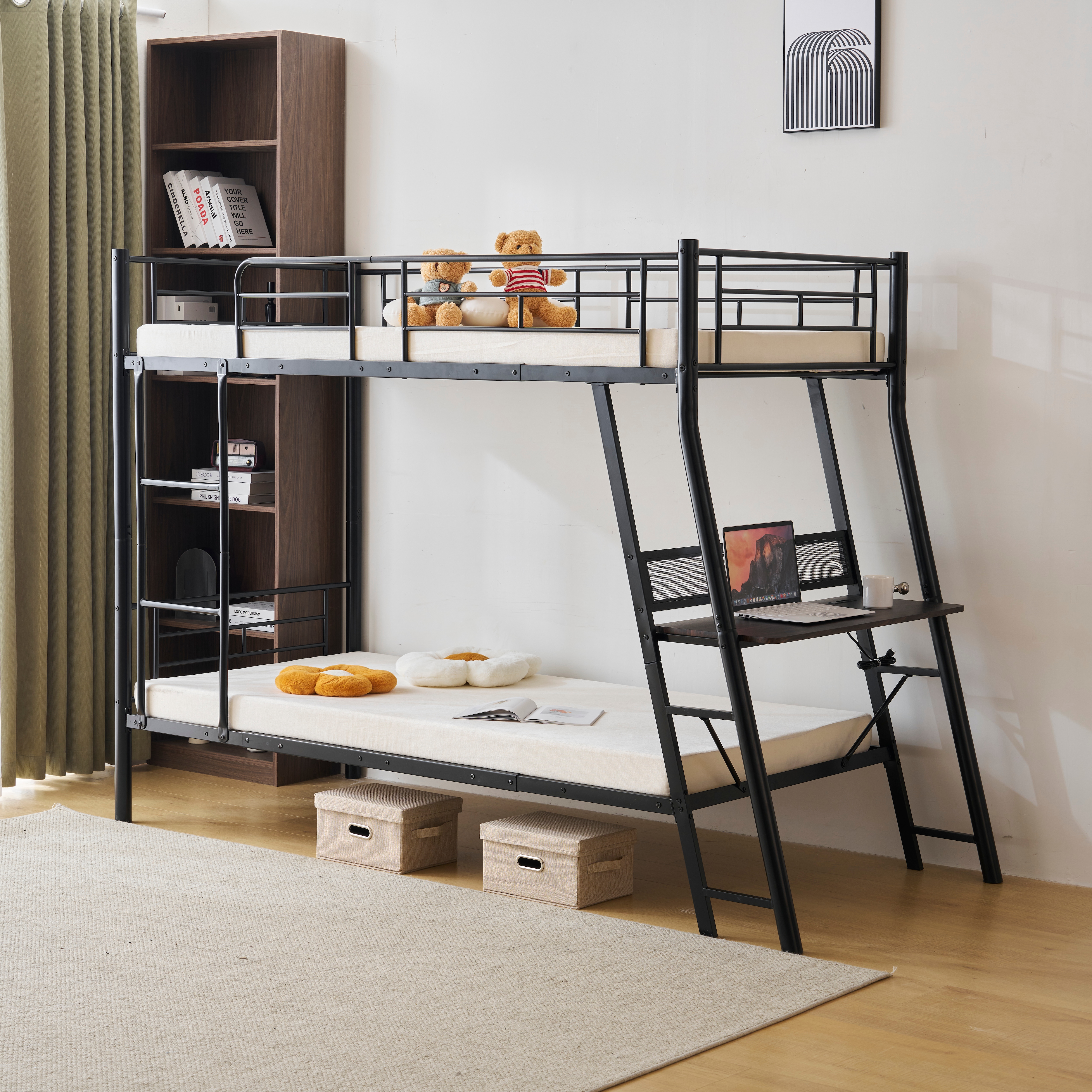 ロフトベッド パイプベッド デスク付き シングル パイプ ミドルタイプ