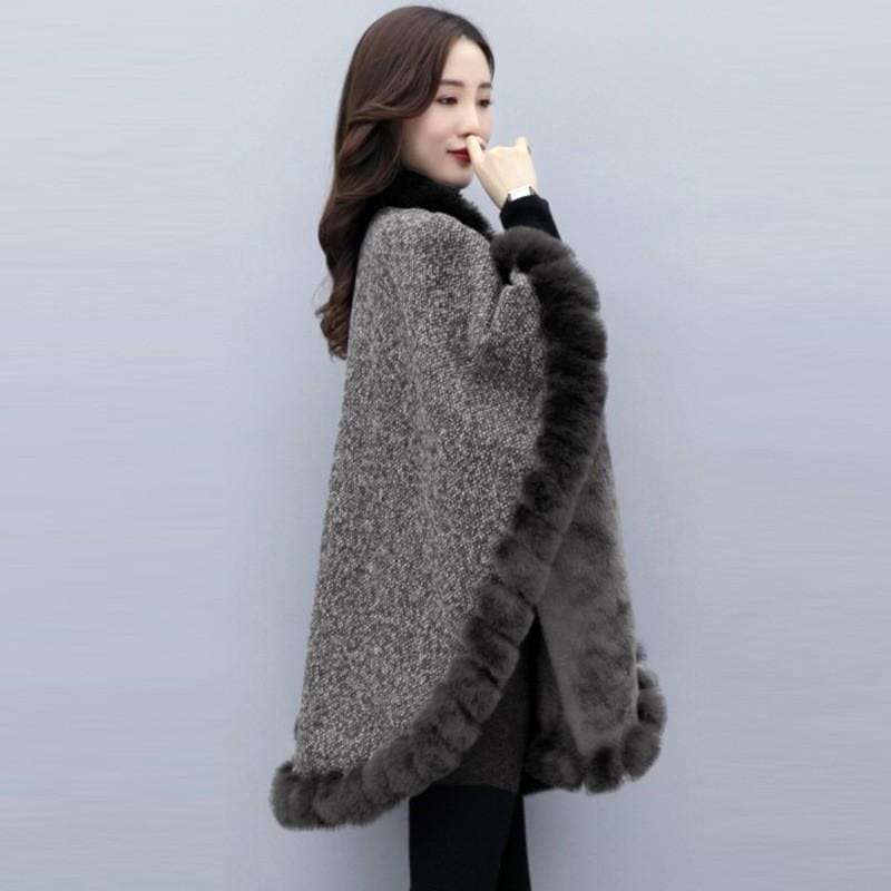 新品 大人気 ケープコート チュニック丈 冬 レディース ファー トップス 膝上 裏起毛 ビッグシルエット ゆったり 体型カバー 防寒 秋 新品 大人気 ケープコート チュニック丈 冬 レディース ファー トップス 膝上 裏起毛 ビッグシルエット ゆったり 体型カバー 防寒 秋