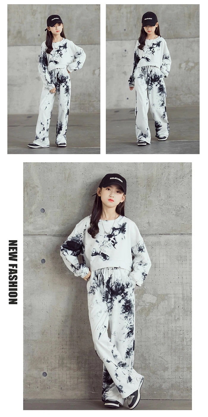 絞り染め キッズ ダンス衣装 上下セット ガールズ スポーツウェア ジャージ 韓国子供服 トップス 女の子 男の子 長袖 運動着 ジュニア ゆったり トレーナー