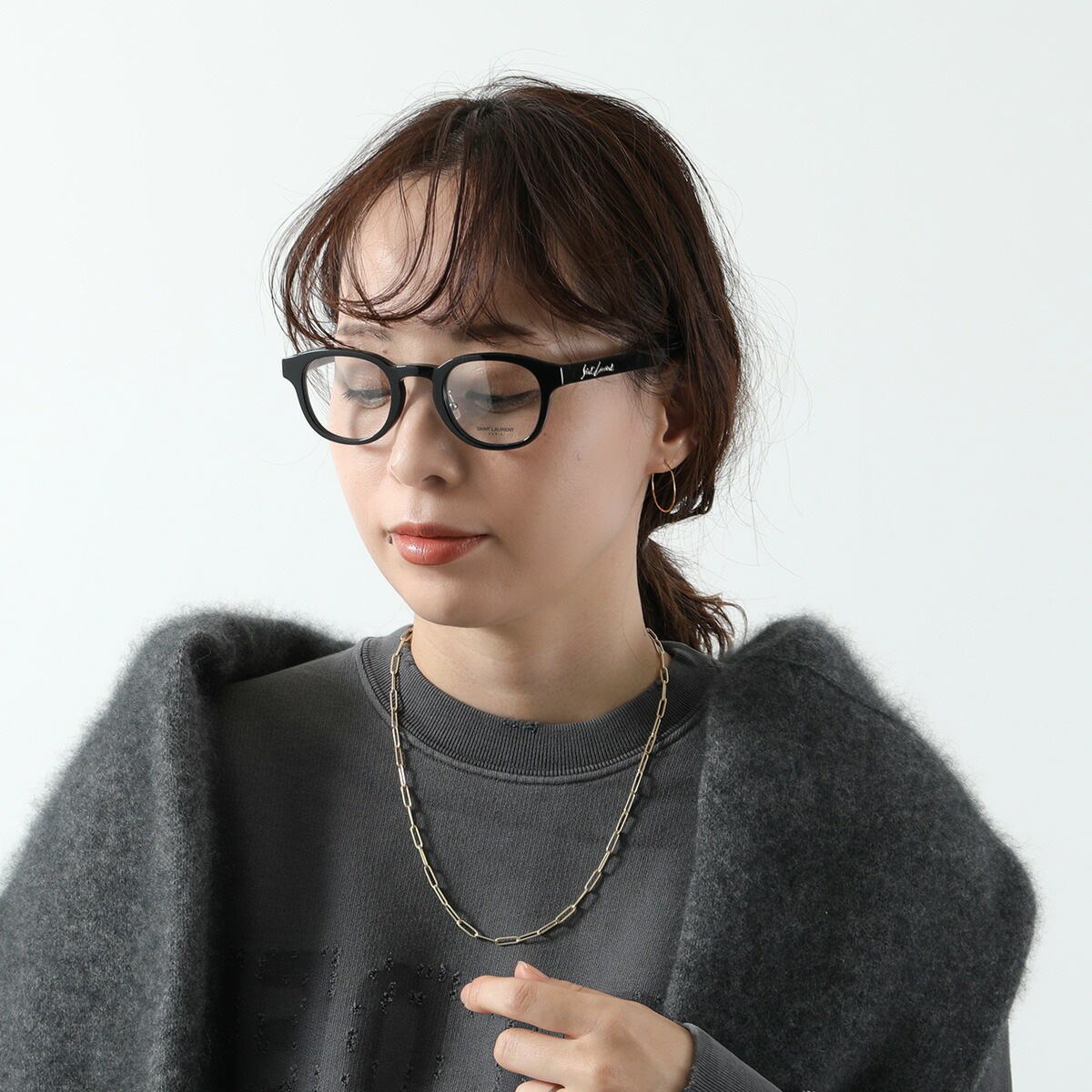 SAINT LAURENT サンローラン メガネ SL 630/J レディース ウェリントン型 めがね 眼鏡 伊達メガネ 黒縁 アイウェア 001/BLACK-BLACK-TRANSPARENT