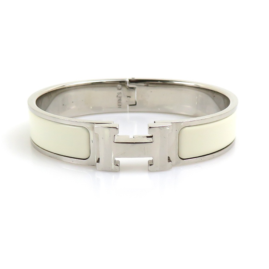 エルメス HERMES バングル ブレスレット クリッククラック メタル/エナメル シルバー/オフホワイト レディース e59308j