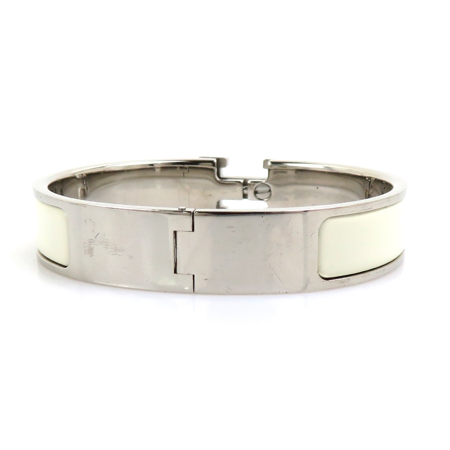 エルメス HERMES バングル ブレスレット クリッククラック メタル/エナメル シルバー/オフホワイト レディース e59308j