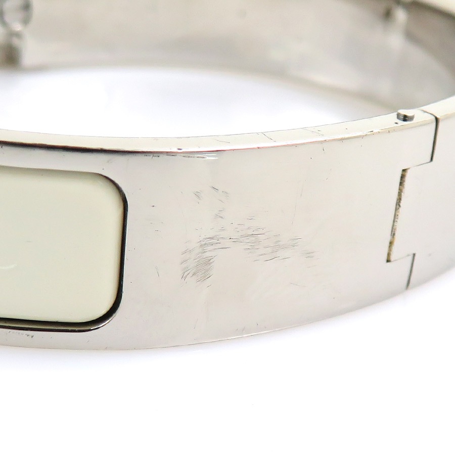 エルメス HERMES バングル ブレスレット クリッククラック メタル/エナメル シルバー/オフホワイト レディース e59308j