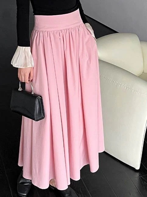 【送料無料】ファスナー ふっくら ふわふわ 落ち感 ハイウエスト Aライン フレア ロング丈 ひざ下 夏 プリーツスカート レディース ボトムス