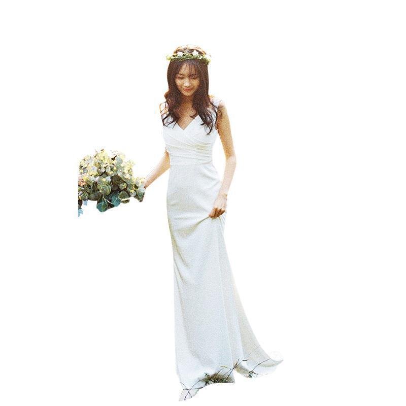 ウエディングドレス ノースリーブ 白 二次会 結婚式ドレス パーティードレス 安い エンパイア 花嫁 フォトウエディング ビーチフォト 前撮り 後撮り 披露宴 激安
