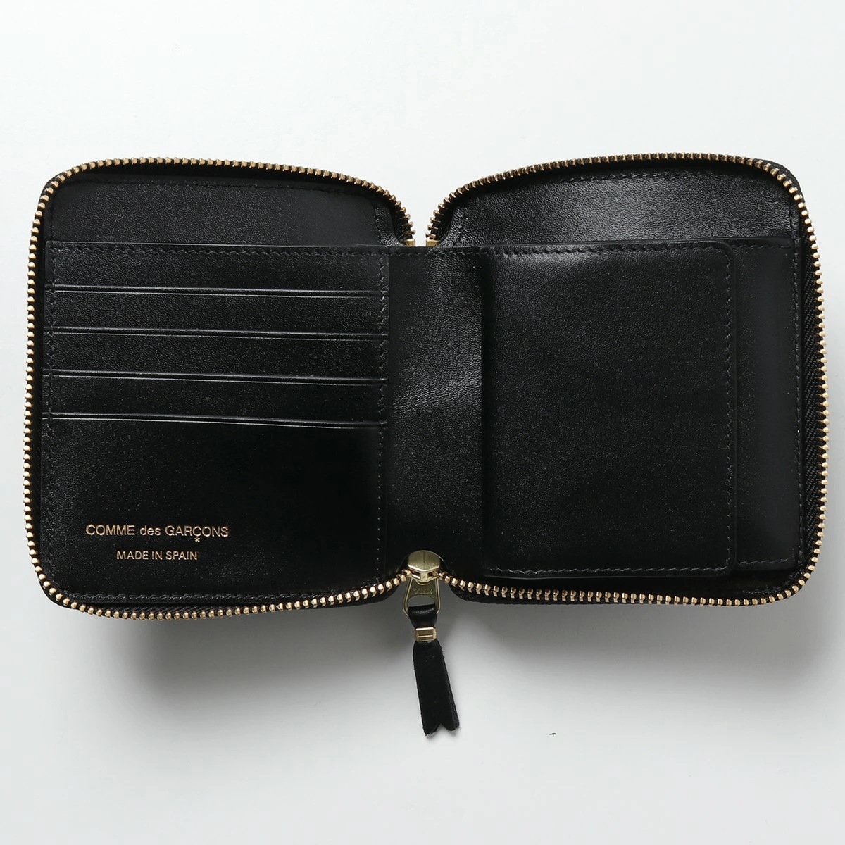 COMME des GARCONS コムデギャルソン SA2100 ARECALF レザー ラウンドファスナー 二つ折り財布 小銭入れあり ミニ財布 BLACK メンズ レディース