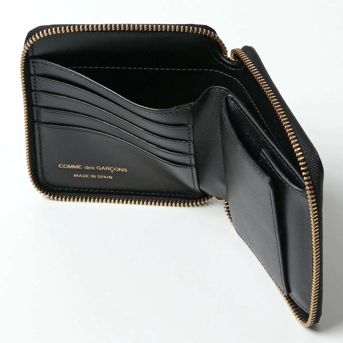 COMME des GARCONS コムデギャルソン SA2100 ARECALF レザー ラウンドファスナー 二つ折り財布 小銭入れあり ミニ財布 BLACK メンズ レディース