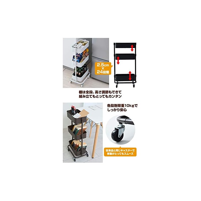 【即納】[山善] キッチンワゴン スリム 高さ調節可能 全体耐荷重30kg メッシュタイプ キャスター付き 幅27.5奥行39.5高さ77cm バスケットトローリー 組立品 ライトグレー LSBT