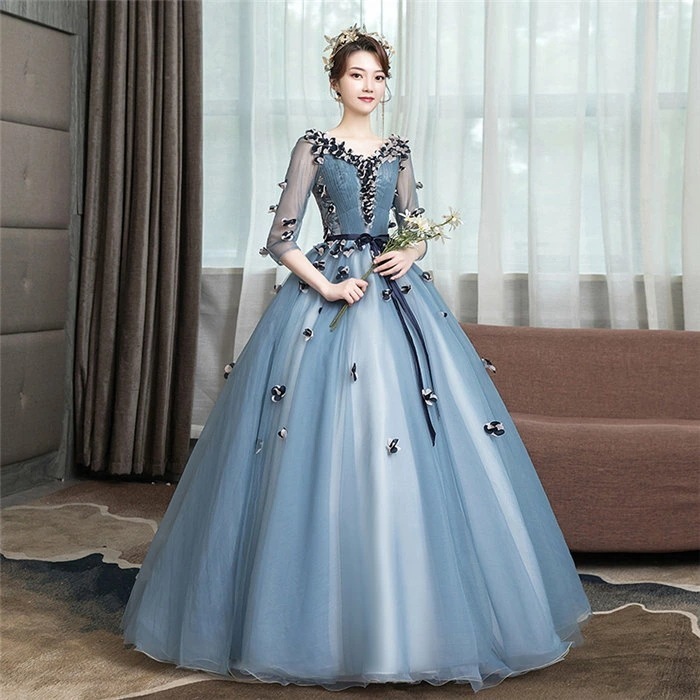 グレー/水色 カラードレス 二次会ドレス パーティードレス ウェディングドレス 演出舞台 発表会 演奏会用ドレス ロングドレス プリンセスライン ステージ衣装・二次会・花嫁衣裳にも グレー/水色 カラードレス 二次会ドレス パーティードレス ウェディングドレス 演出舞台 発表会 演奏会用ドレス ロングドレス プリンセスライン ステージ衣装・二次会・花嫁衣裳にも