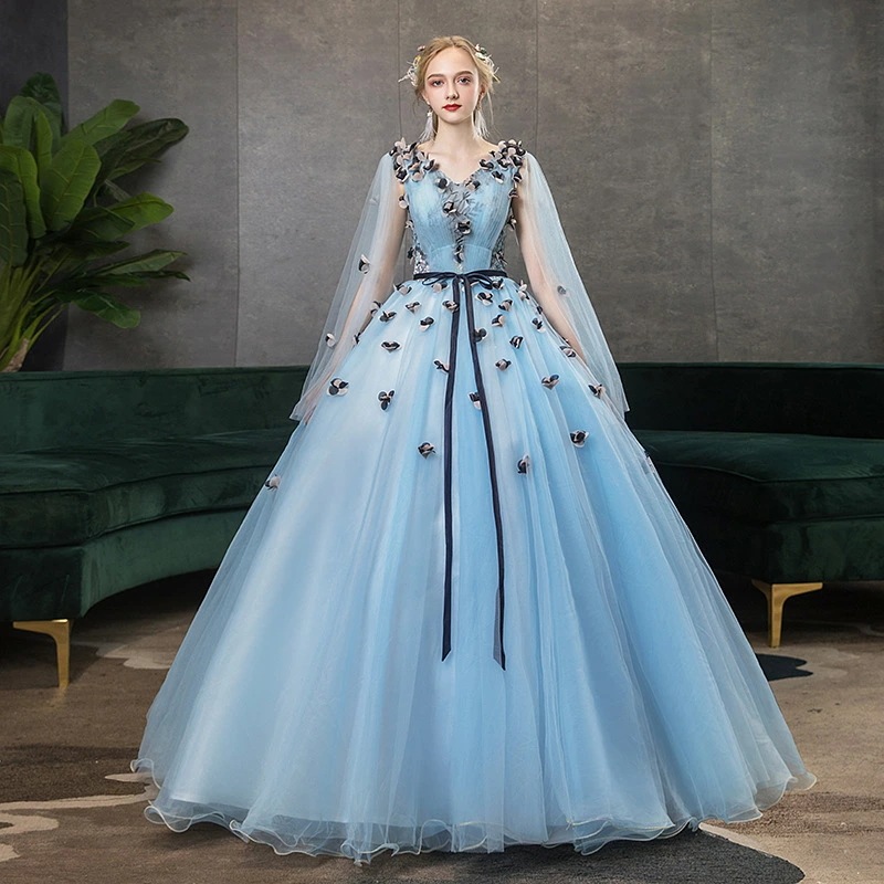 グレー/水色 カラードレス 二次会ドレス パーティードレス ウェディングドレス 演出舞台 発表会 演奏会用ドレス ロングドレス プリンセスライン ステージ衣装・二次会・花嫁衣裳にも グレー/水色 カラードレス 二次会ドレス パーティードレス ウェディングドレス 演出舞台 発表会 演奏会用ドレス ロングドレス プリンセスライン ステージ衣装・二次会・花嫁衣裳にも