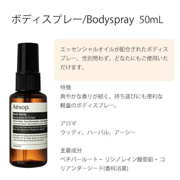 Aesop ハーバル ボディスプレー 50ml （Aesop イソップ ボディ