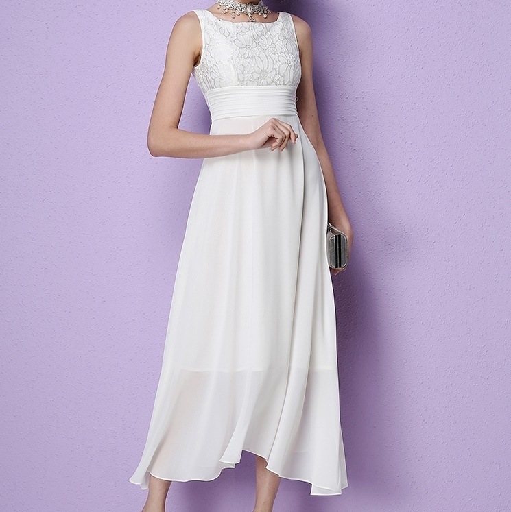 913.ハイウエストノースリーブシフォンワンピース(ホワイト) 913.ハイウエストノースリーブシフォンワンピース(ホワイト)