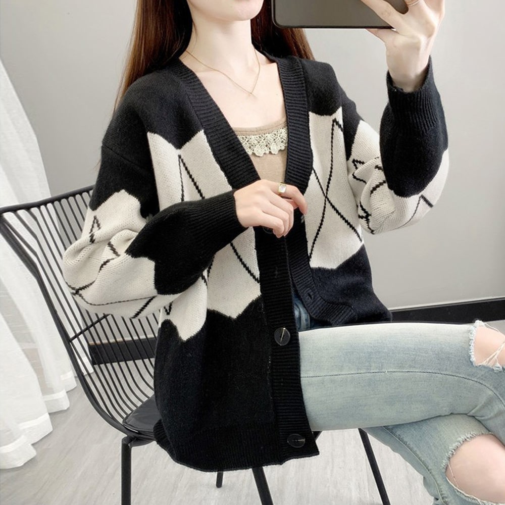 カーディガン レディース ゆったり 秋冬 大きめ ロング Vネック 長袖 トップス 韓国 羽織り かわいい オフィス オフィスカジュアル 40代 50代