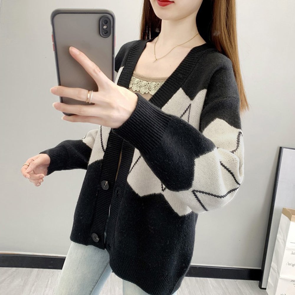 カーディガン レディース ゆったり 秋冬 大きめ ロング Vネック 長袖 トップス 韓国 羽織り かわいい オフィス オフィスカジュアル 40代 50代