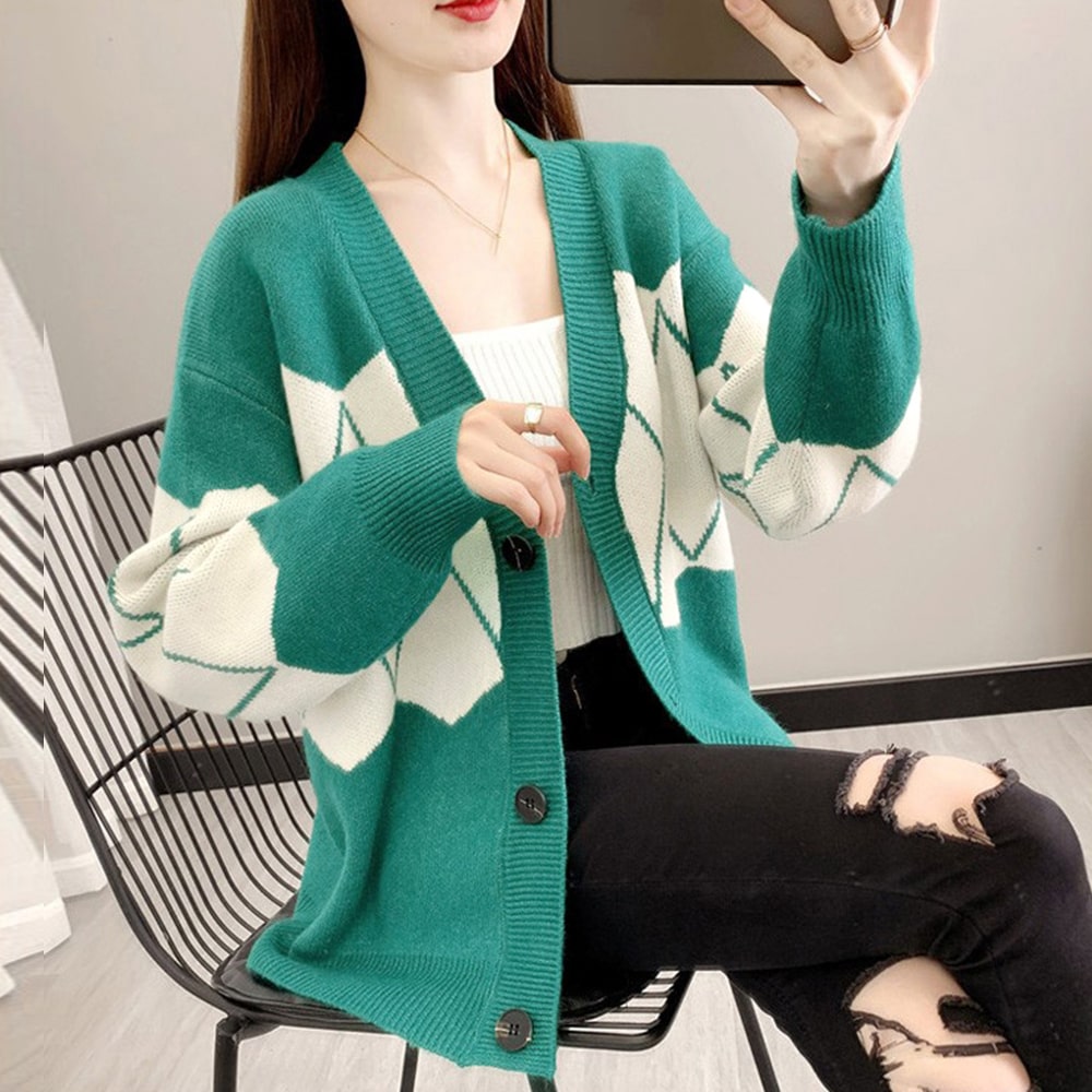 カーディガン レディース ゆったり 秋冬 大きめ ロング Vネック 長袖 トップス 韓国 羽織り かわいい オフィス オフィスカジュアル 40代 50代