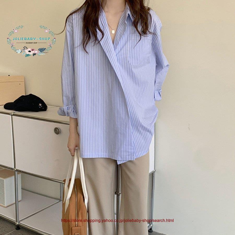 ストライプ柄シャツ長袖ロングシャツ
