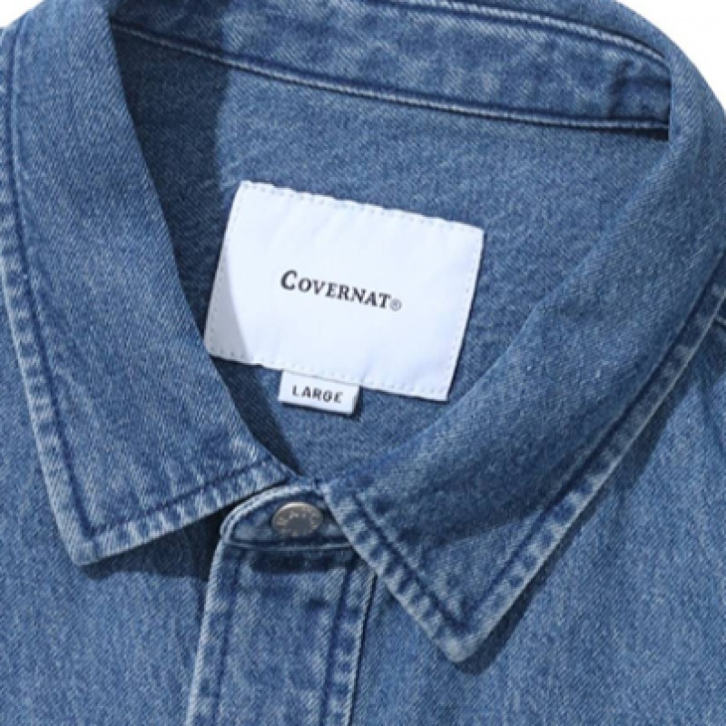 COVERNAT C ロゴデニムハーフシャツブルー COVERNAT C ロゴデニムハーフシャツブルー