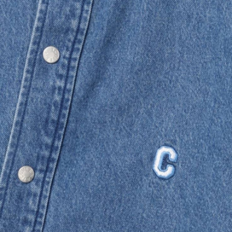 COVERNAT C ロゴデニムハーフシャツブルー COVERNAT C ロゴデニムハーフシャツブルー