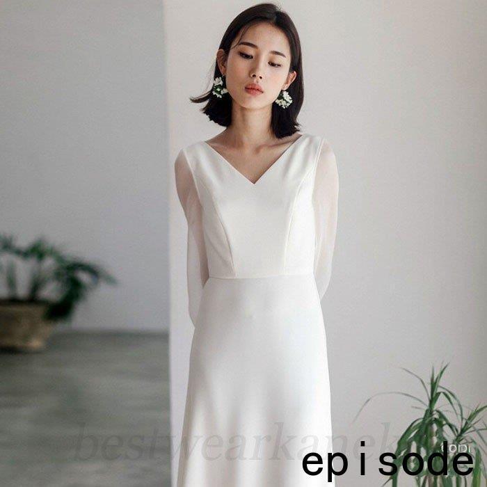 リゾートドレス ウエディングドレス 二次会 花嫁 前撮り パーティードレス ロングドレス 結婚式 大人可愛い エレガント白 エンパイア シンプル 新婦