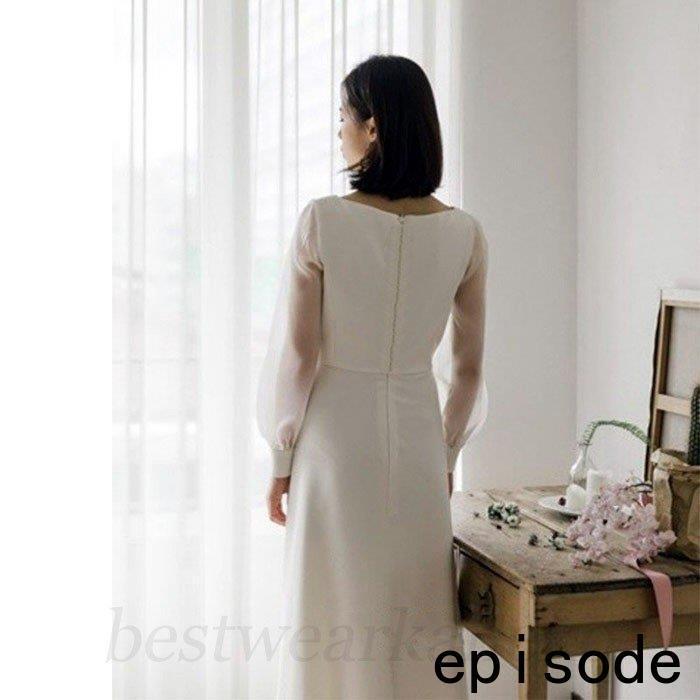 リゾートドレス ウエディングドレス 二次会 花嫁 前撮り パーティードレス ロングドレス 結婚式 大人可愛い エレガント白 エンパイア シンプル 新婦